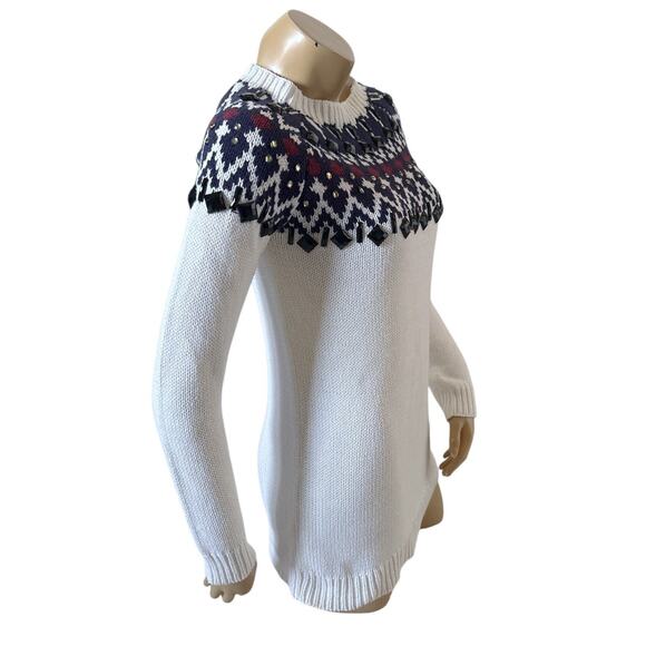 BOSTON PROPER Womens Size Small White Crew Neck Beaded Pullover Tunic Sweater - Picture 3 of 9